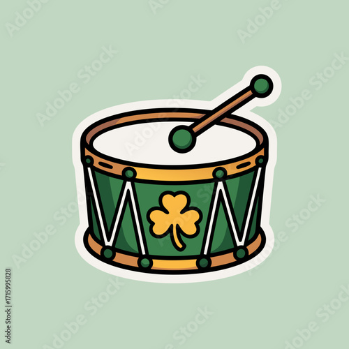 St Patrick's Day Cartoon Drum with Shamrock Beat Vector Illustration for Holiday Greeting