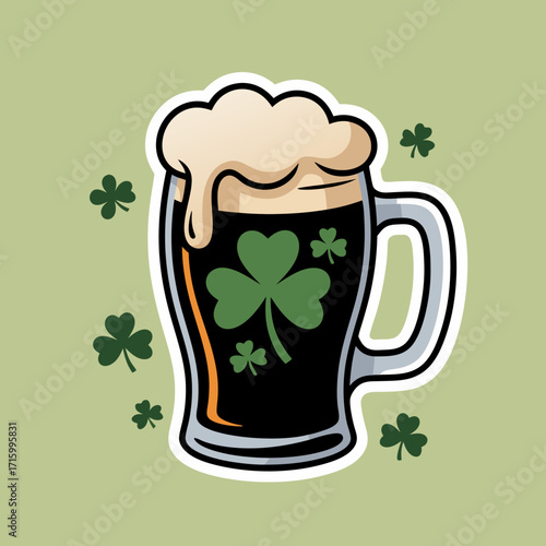 St Patrick's Day Stout Beer Mug with Shamrock Symbols on Light Green Background