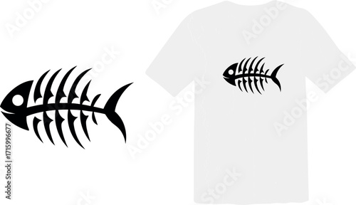Fish Skeleton Fossil on Textured Circle Vector