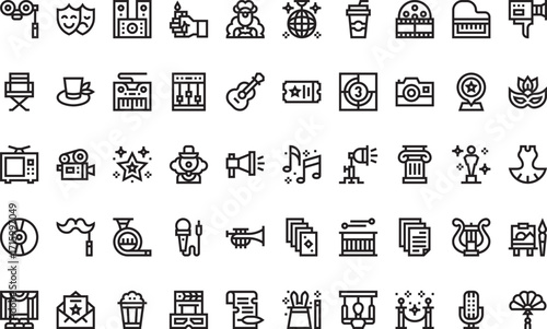 Entertainment and performance Icons Modern Illustration Symbol Design Template for Web and Mobile UI. Editable Stroke Pictogram for Business Projects and Apps.