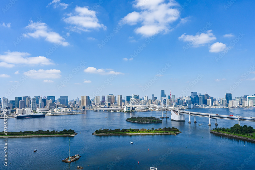 Naklejka premium 日本東京台場からの都市風景