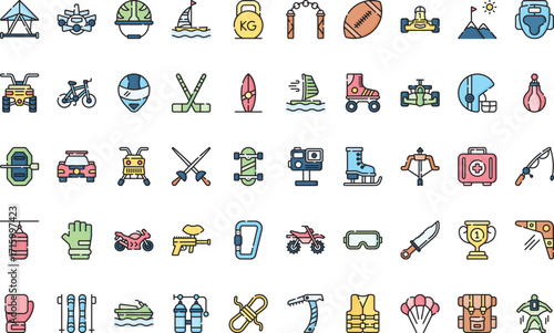 Extreme sports and activities Icons Modern Illustration Symbol Design Template for Web and Mobile UI. Editable Stroke Pictogram for Business Projects and Apps.