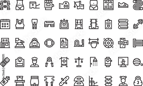 Fitness and exercise equipment Icons Modern Illustration Symbol Design Template for Web and Mobile UI. Editable Stroke Pictogram for Business Projects and Apps.