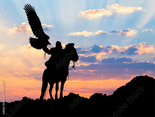 silhouette of a man ridding a horse at the sunset