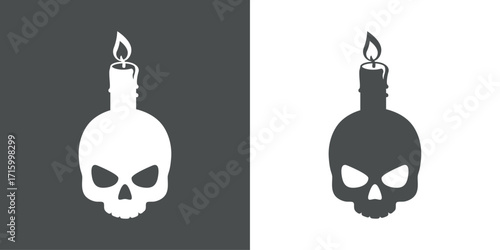 Decoración de Halloween. Logo silueta de calavera con vela encendida para tarjetas y felicitaciones