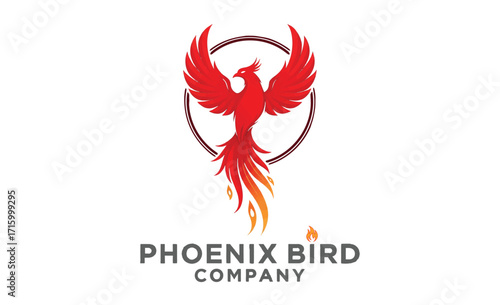 Elegant Red Phoenix with Spreading Wings Logo Illustration
