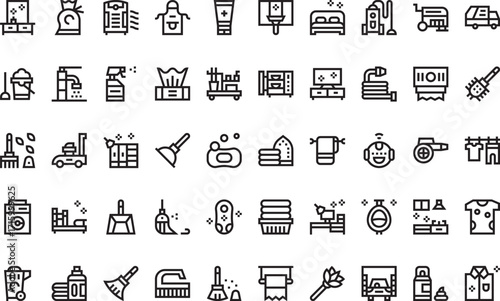 Household cleaning Icons Modern Illustration Symbol Design Template for Web and Mobile UI. Editable Stroke Pictogram for Business Projects and Apps.