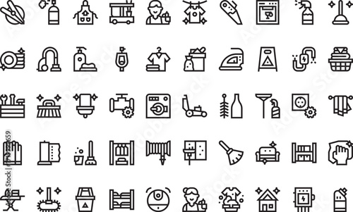 Household cleaning and maintenance Icons Modern Illustration Symbol Design Template for Web and Mobile UI. Editable Stroke Pictogram for Business Projects and Apps.