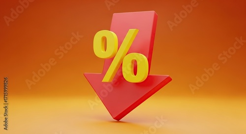 Bright red arrow with yellow percentage symbol indicating discount