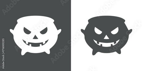 Logo con silueta de caldero de bruja con cara de calabaza de Halloween para felicitaciones y tarjetas