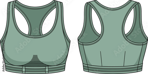 Comfortable light green racerback sports bra with horizontal stripe detailing, designed for supportive workouts, featuring moisture-wicking technology and a sleek fit.