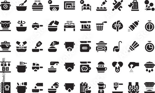 Kitchen utensils and cooking techniques Icons Modern Illustration Symbol Design Template for Web and Mobile UI. Editable Stroke Pictogram for Business Projects and Apps.