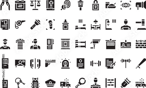 Law enforcement and justice system- Icons Modern Illustration Symbol Design Template for Web and Mobile UI. Editable Stroke Pictogram for Business Projects and Apps.