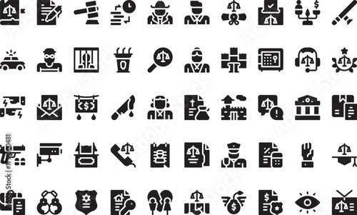 Law enforcement and justice system Icons Modern Illustration Symbol Design Template for Web and Mobile UI. Editable Stroke Pictogram for Business Projects and Apps.
