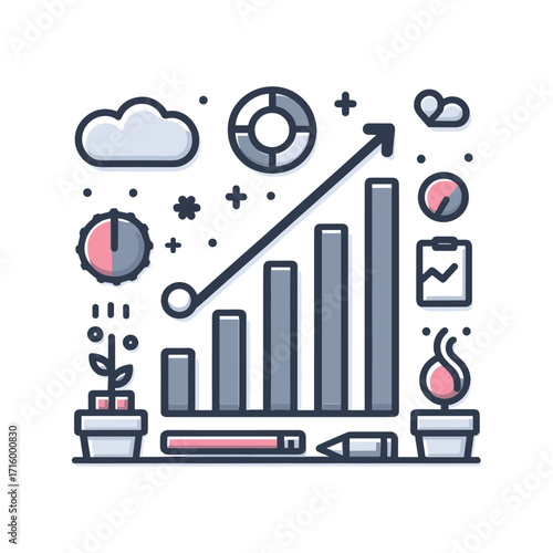 Colorful infographic illustrating growth and analysis trends