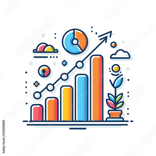 Colorful infographic showing growth and progress trends