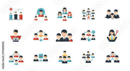 Teamwork and leadership concepts in flat design icons collection