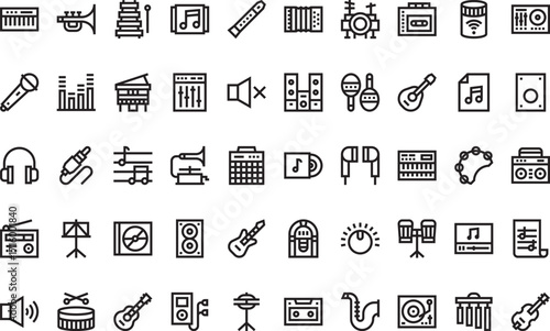 Music and audio equipment Icons Modern Illustration Symbol Design Template for Web and Mobile UI. Editable Stroke Pictogram for Business Projects and Apps.