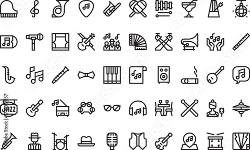 Music and musical instruments Icons Modern Illustration Symbol Design Template for Web and Mobile UI. Editable Stroke Pictogram for Business Projects and Apps.