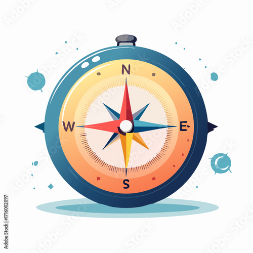 A vibrant, modern illustrated compass symbolizing direction, guidance, and discovery, ideal for concepts of adventure, strategic planning, and successful navigation