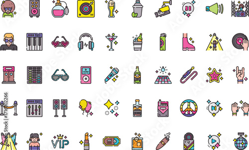Nightlife and music venues Icons Modern Illustration Symbol Design Template for Web and Mobile UI. Editable Stroke Pictogram for Business Projects and Apps.
