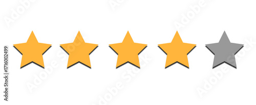 Four stars buyer feedback concept, five stars Rating review, Top quality, Rating stars icon, Five star sign, Rating symbol isolated on PNG cutout