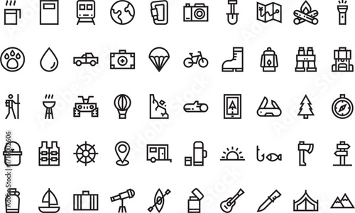 Outdoor and wilderness activities Icons Modern Illustration Symbol Design Template for Web and Mobile UI. Editable Stroke Pictogram for Business Projects and Apps.