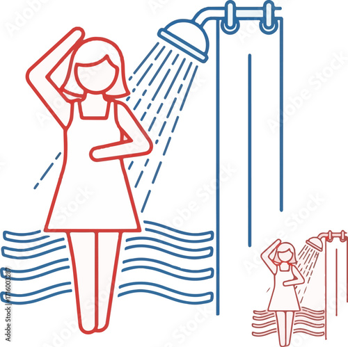 Woman Showering and Washing Hair in a Bathroom Setting