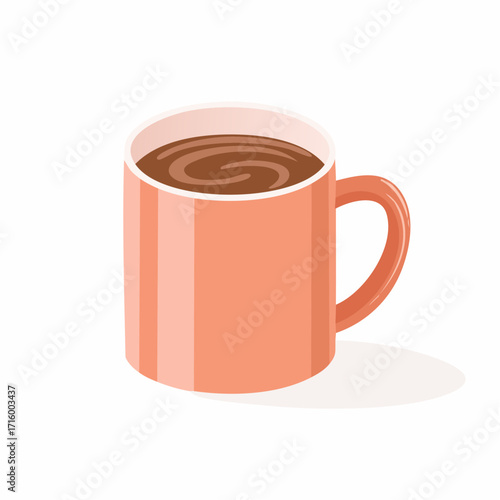 A simple illustration of a mug filled with warm, comforting, brown, chocolate drink on a clean background