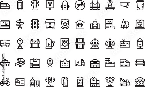 Public places and infrastructure Icons Modern Illustration Symbol Design Template for Web and Mobile UI. Editable Stroke Pictogram for Business Projects and Apps.
