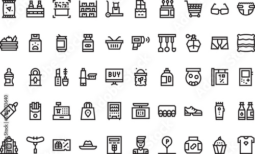 Shopping and retail Icons Modern Illustration Symbol Design Template for Web and Mobile UI. Editable Stroke Pictogram for Business Projects and Apps.