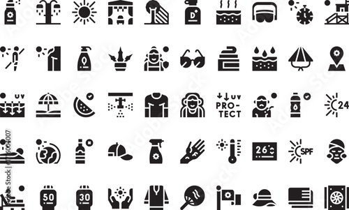 Sun protection and skin care Icons Modern Illustration Symbol Design Template for Web and Mobile UI. Editable Stroke Pictogram for Business Projects and Apps.