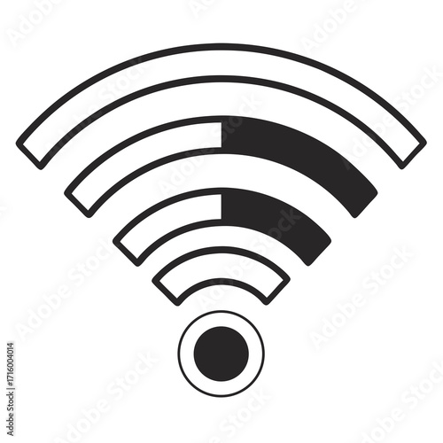 Black and white wifi signal icon with partial bars indicating signal strength on a white background
