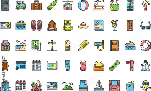 Travel and leisure Icons Modern Illustration Symbol Design Template for Web and Mobile UI. Editable Stroke Pictogram for Business Projects and Apps.