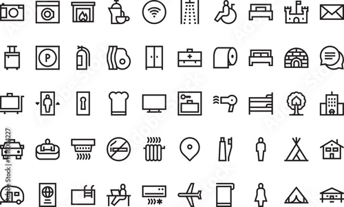 Travel and accommodation Icons Modern Illustration Symbol Design Template for Web and Mobile UI. Editable Stroke Pictogram for Business Projects and Apps.