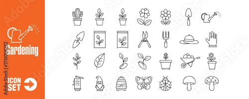 Gardening icon set collection of gardening tools, plants, and insects perfect for designs related to gardening, nature, and outdoor activities