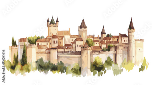 Carcassonne. Carcassonne watercolor vector illustration