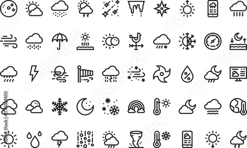Weather conditions Icons Modern Illustration Symbol Design Template for Web and Mobile UI. Editable Stroke Pictogram for Business Projects and Apps.