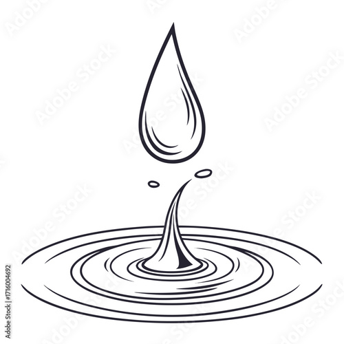 Single water droplet falling and creating ripples on a smooth surface