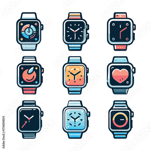 Colorful smartwatch designs showcasing various features