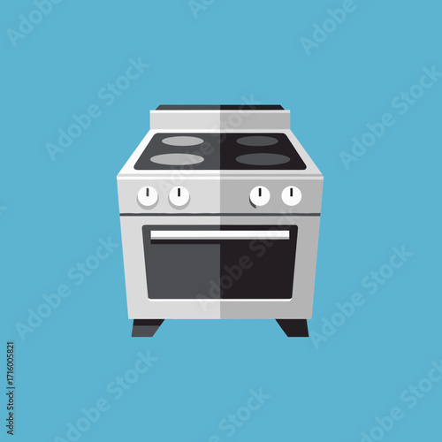 Illustration of a silver stove with four burners and an oven.