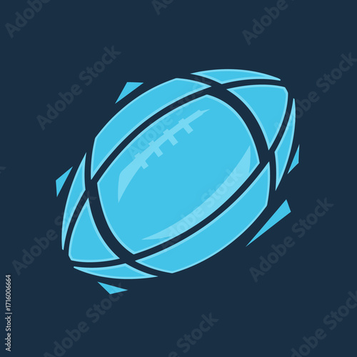 Stylized light blue American football on a dark blue background.