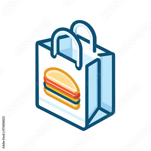 Colorful takeout bag with burger illustration