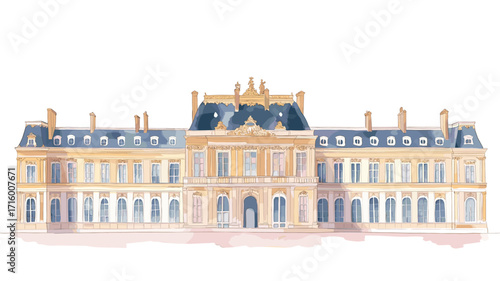 Palace of Versailles. Palace of Versailles watercolor vector illustration