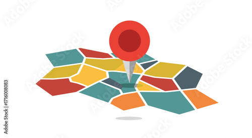 Find your way with this modern map illustration featuring a vibrant color palette and clear pin perfect for travel planning & location services, Generative AI.