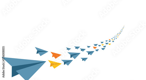 Paper airplanes soaring high symbolizing business growth and innovation leadership strategic planning successful startups and bright future ahead, Generative AI.