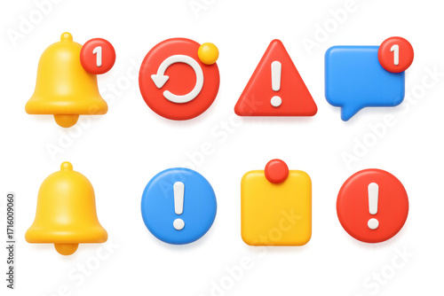 Colorful 3d notification icons set for alerts and reminders