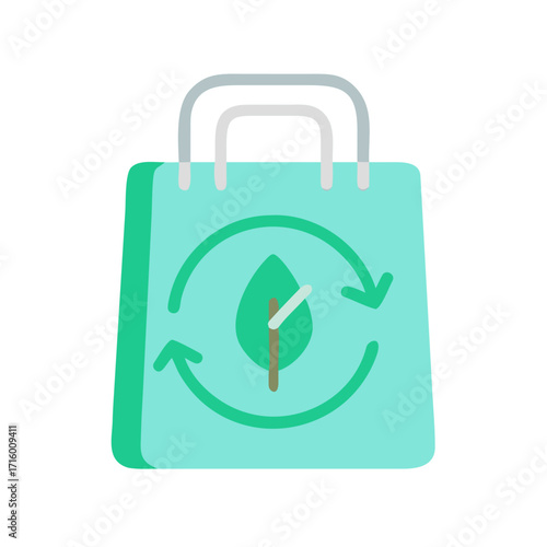 Reusable eco bag with leaf and recycling symbol, sustainable shopping design, green lifestyle
