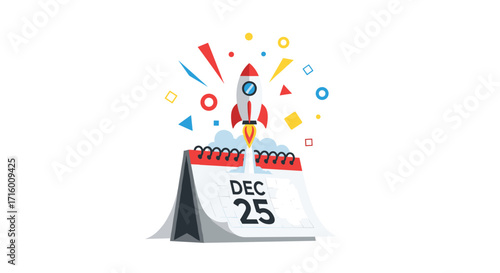 Launch into Christmas! December 25th festive rocket design for holiday promotions or celebrations capturing the exciting spirit of the season, Generative AI.