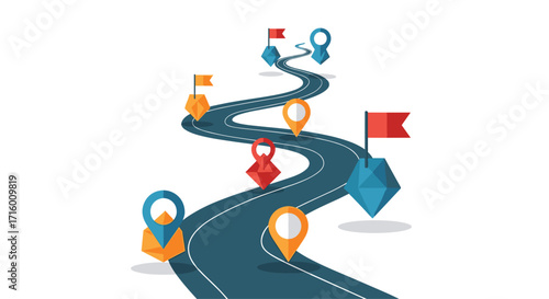 Embark on an exciting business journey to success with strategic milestones along a clear path for growth and achievement destination reached, Generative AI.